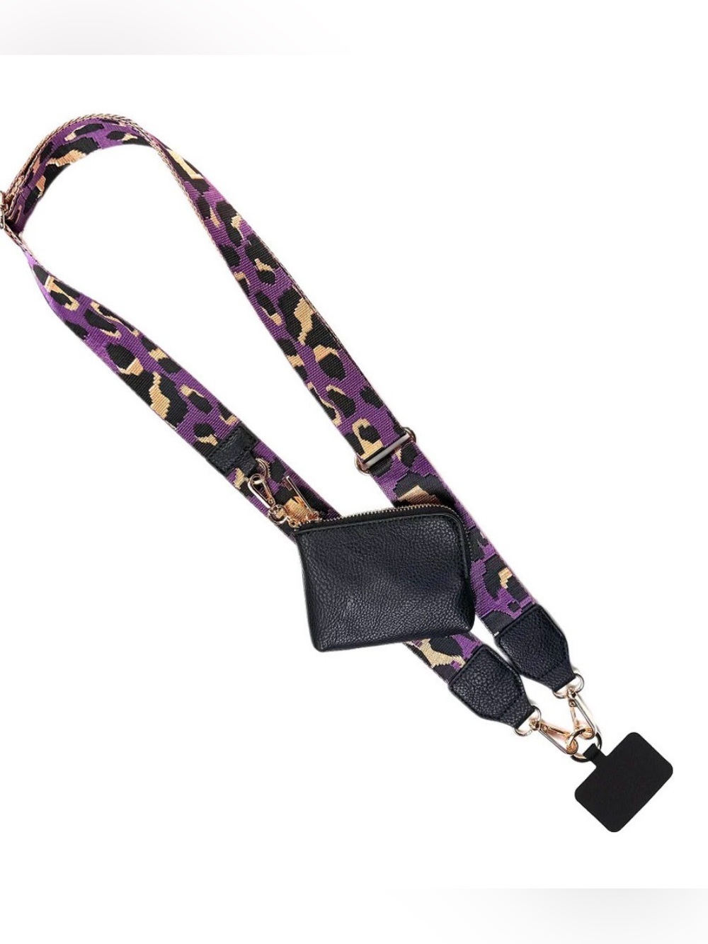 Purple Black Leopard Print Clip & Go Strap Phone Carrier with RFID Zipper Pouch